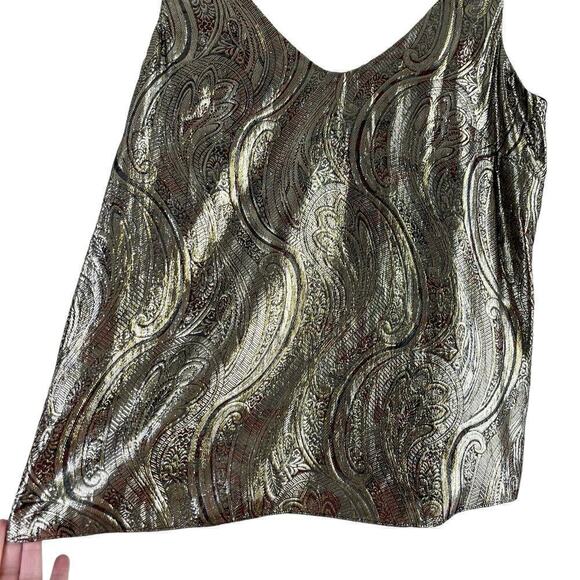 J.Crew Cate Silk Metallic Paisley Cami V-Neck Tank Top in Shimmery Gold, Size 2 - Picture 9 of 13